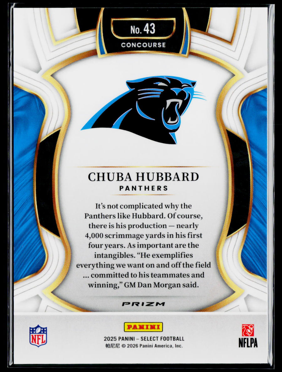 2025 Panini Select #43 Chuba Hubbard Zebra Prizm