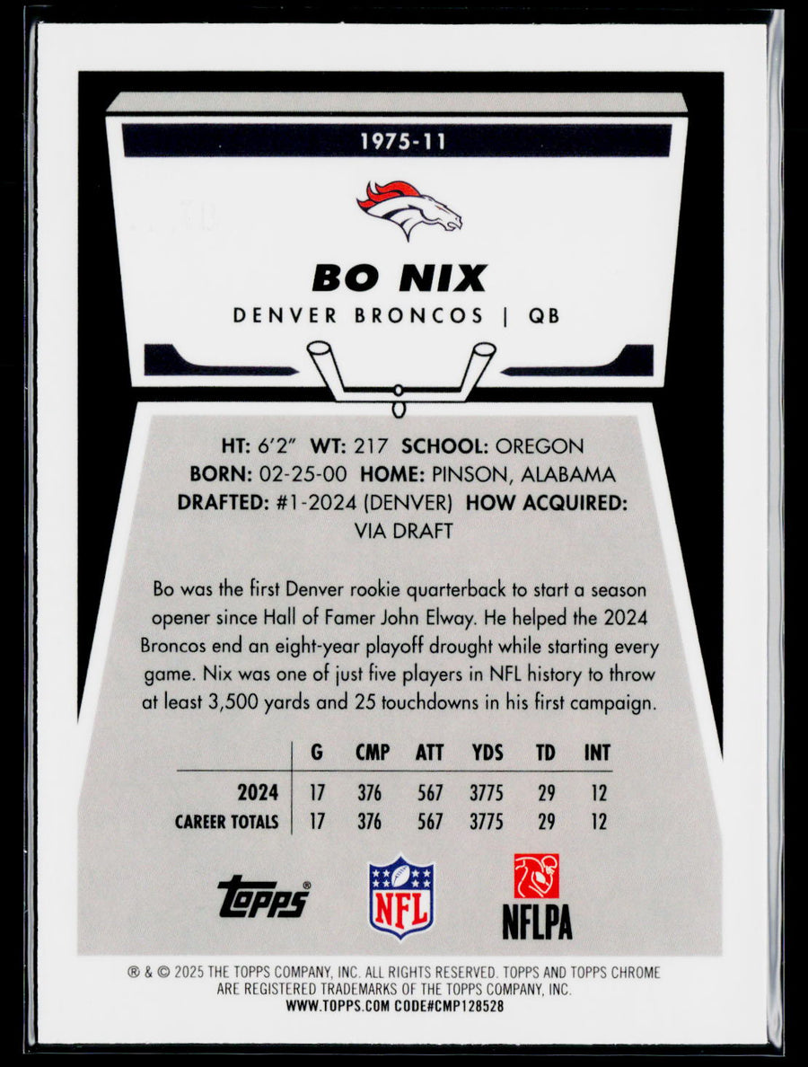 2025 Topps Chrome #1975-11 Bo Nix 1975 Topps Yellow Refractor #/275