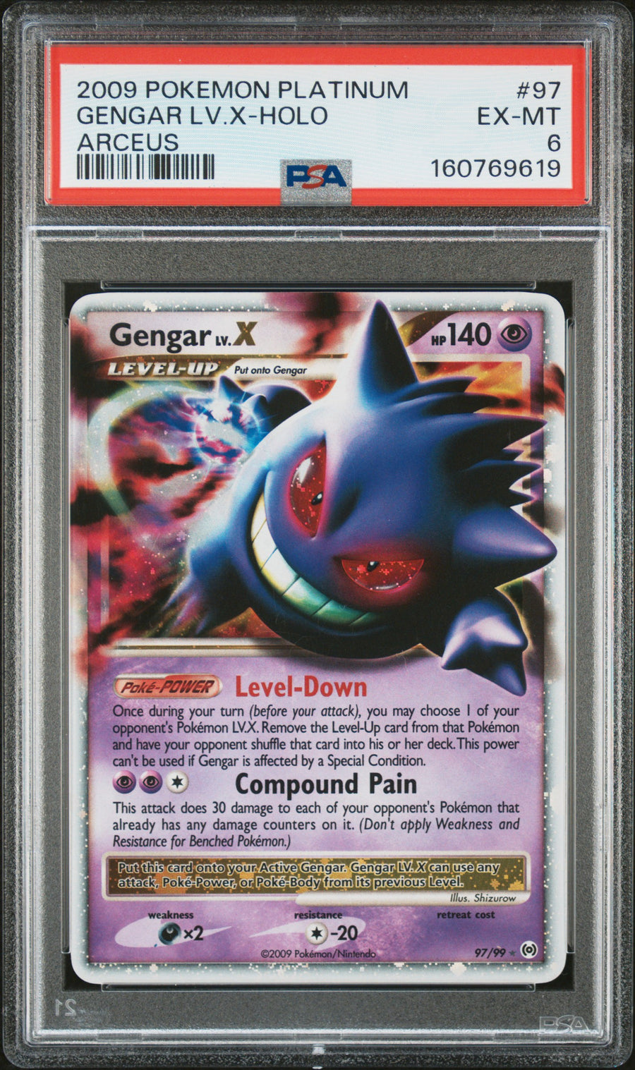 2009 Pokemon Platinum Arceus #97 Gengar Lv.X-Holo Arceus PSA 6