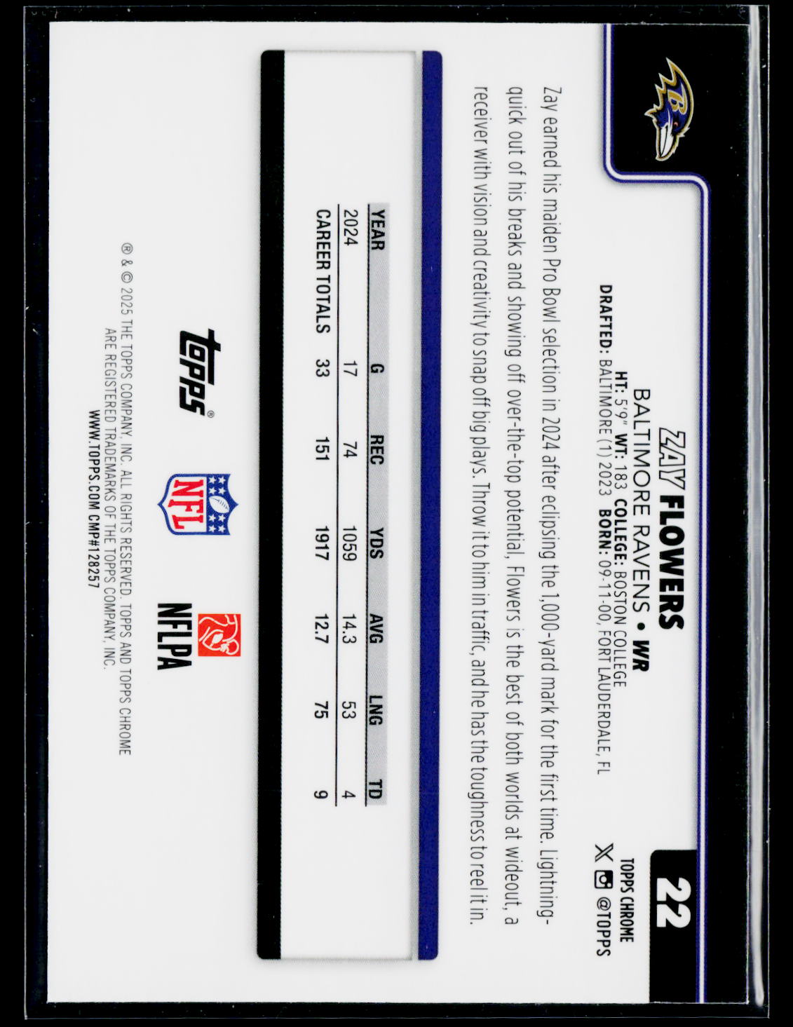 2025 Topps Chrome #22 Zay Flowers Football Leather Refractor