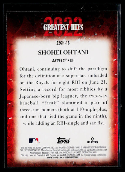 2023 Topps #22GH-16 Shohei Ohtani 2022 Greatest Hits