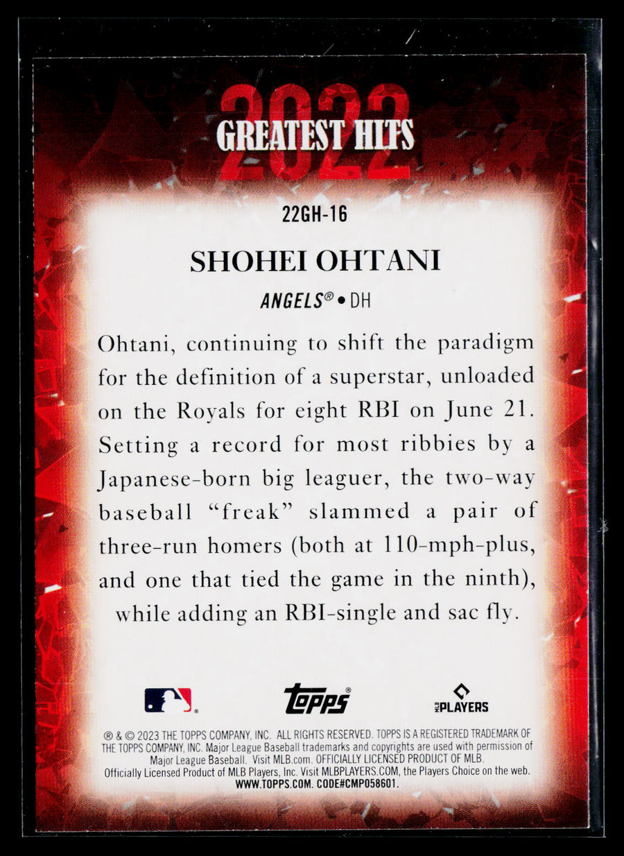 2023 Topps #22GH-16 Shohei Ohtani 2022 Greatest Hits