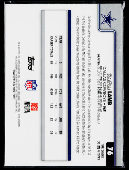 2025 Topps Chrome #76 CeeDee Lamb Football Leather Refractor green /99