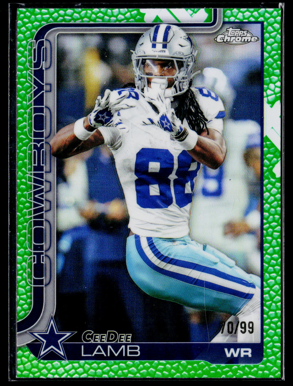 2025 Topps Chrome #76 CeeDee Lamb Football Leather Refractor green /99