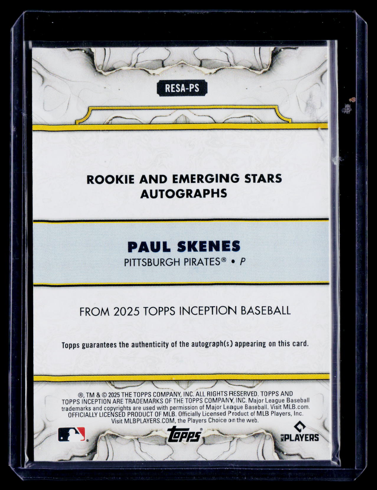 2025 Topps Inception RESA-PS Paul Skenes Rookie and Emerging Stars Autographs /5
