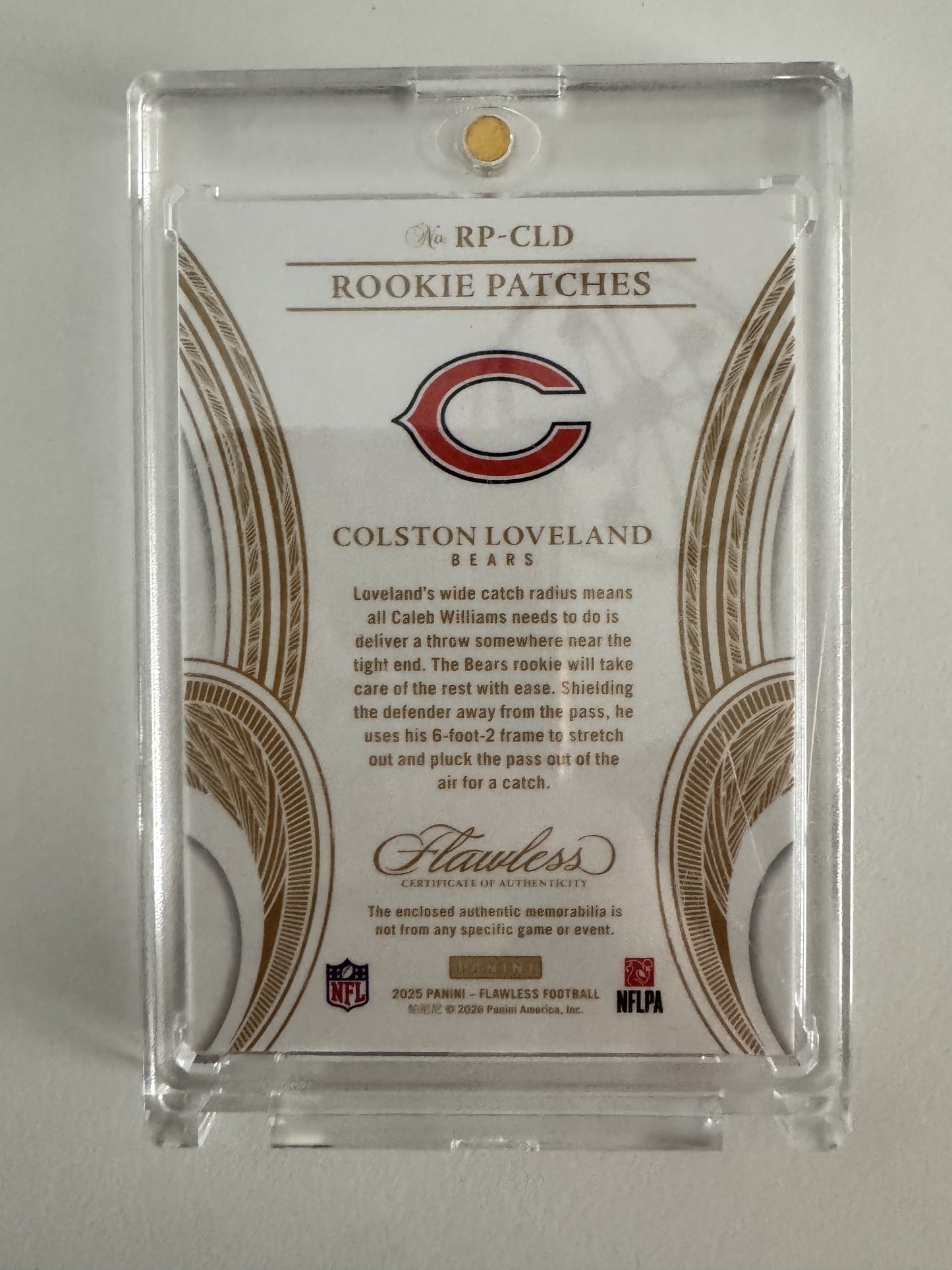 2025 Panini Flawless #RP-CLD Colston Loveland Rookie Patches Ruby #/15