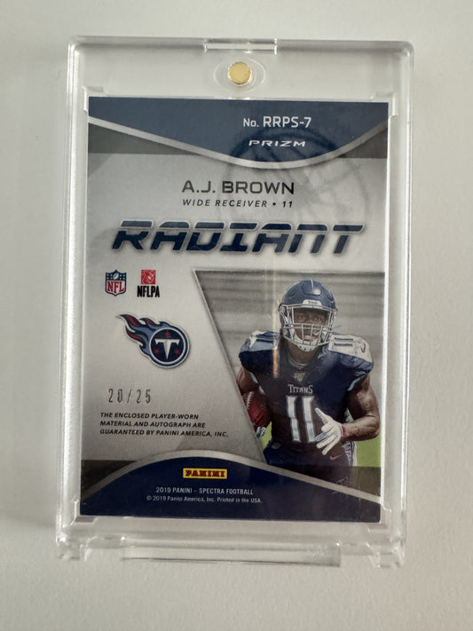 2019 Panini Spectra #RRPS-7 A.J. Brown Radiant Rookie Patch Signatures Wave #/25