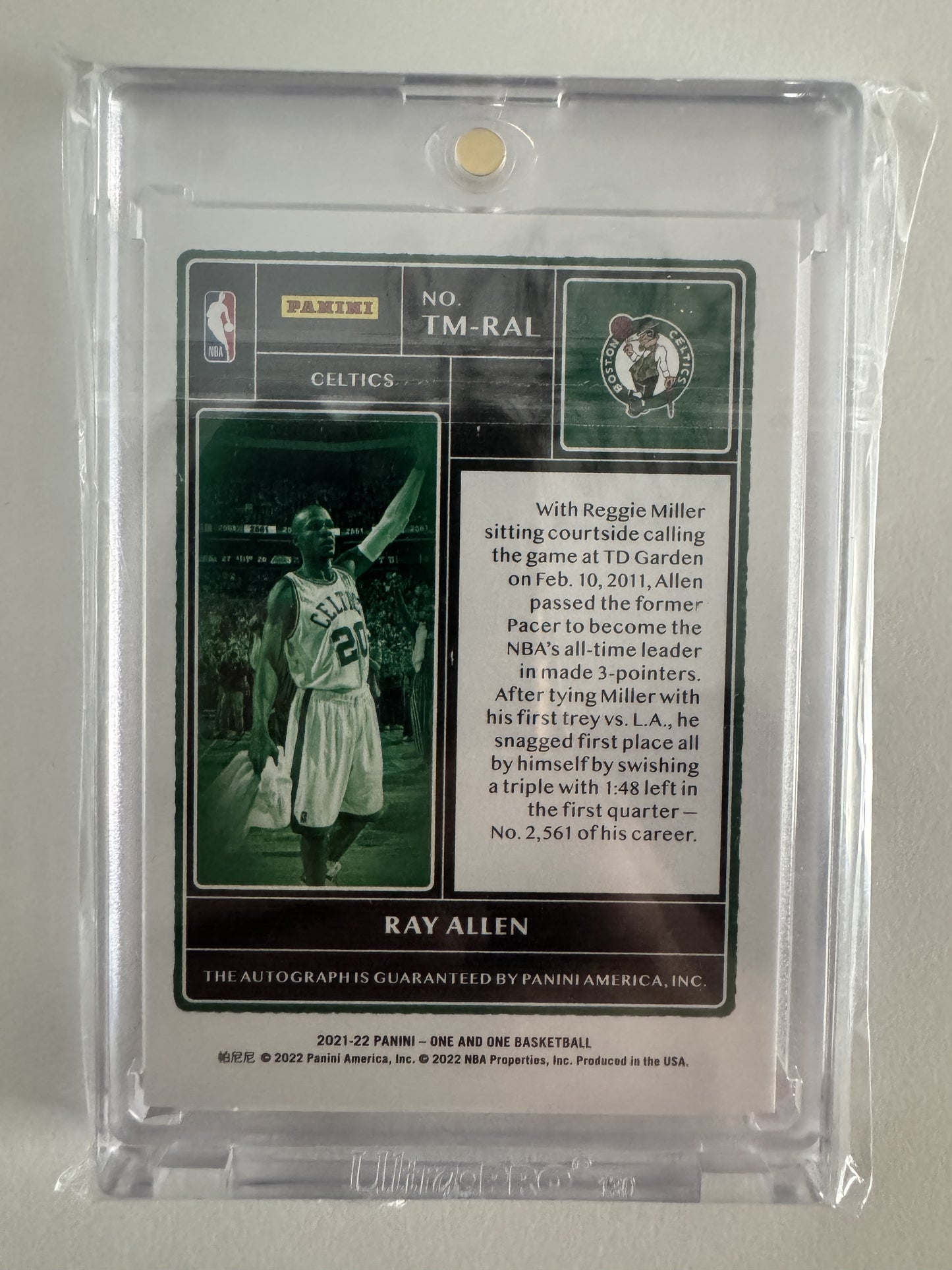 2021-22 Panini One and One TM-RAL Ray Allen Timeless Moments Autographs Blue /49