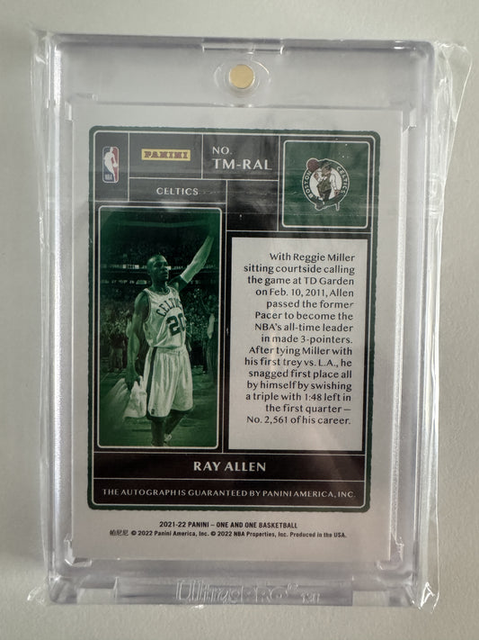 2021-22 Panini One and One TM-RAL Ray Allen Timeless Moments Autographs Blue /49