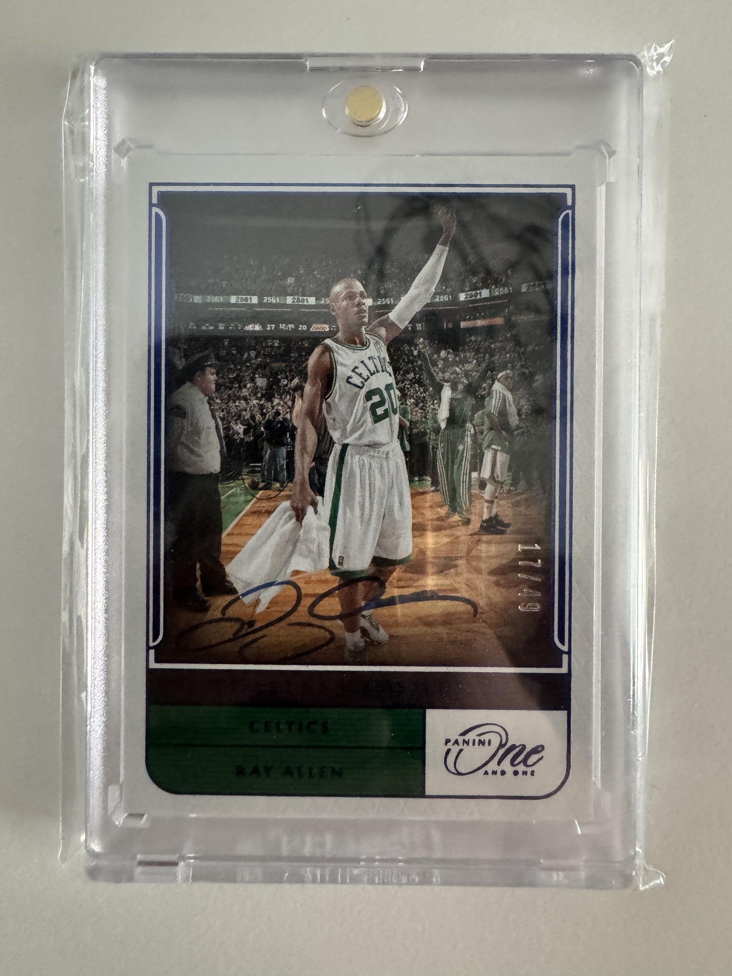 2021-22 Panini One and One TM-RAL Ray Allen Timeless Moments Autographs Blue /49
