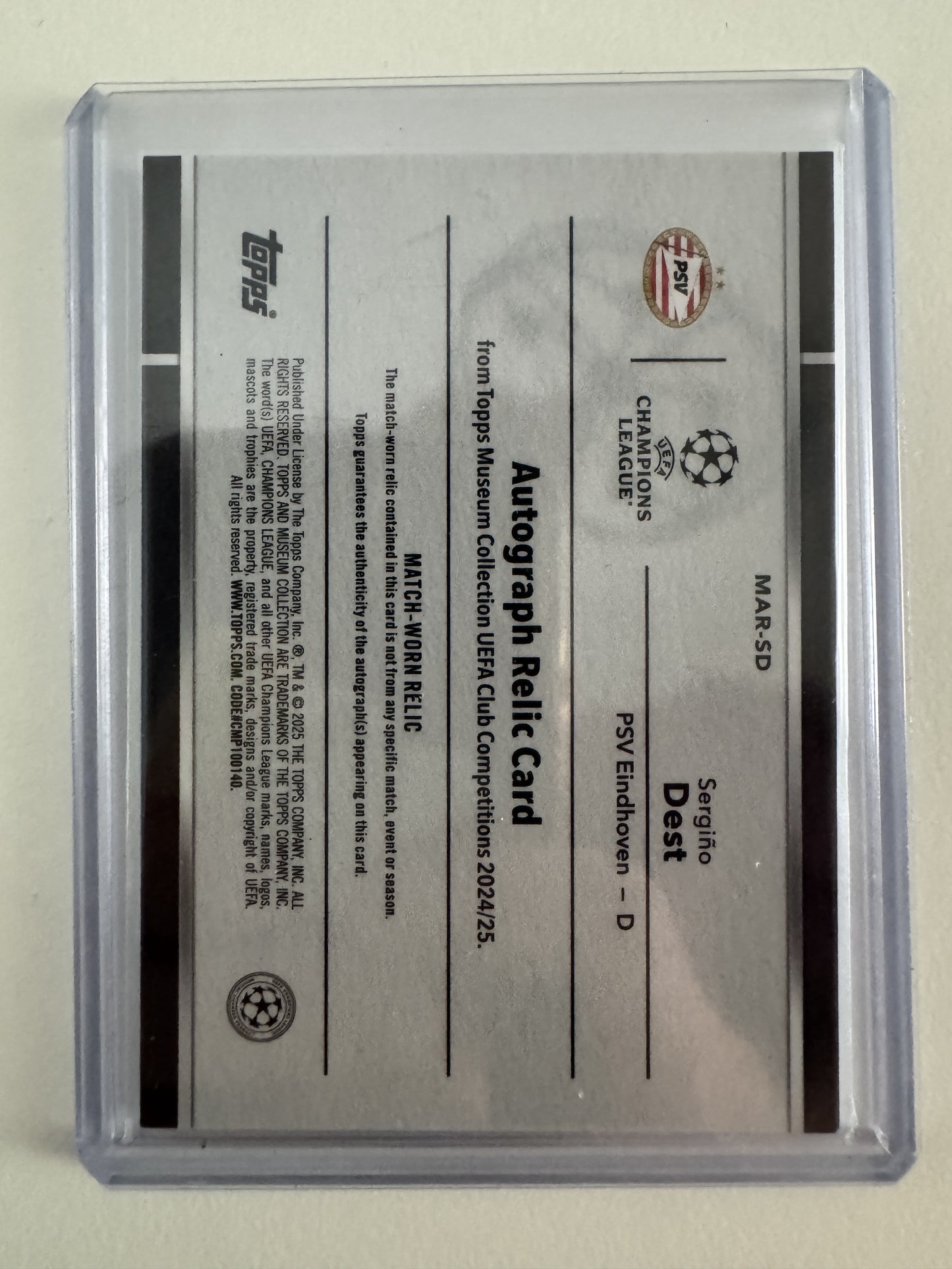 2019-20 Topps Museum Collection MAR-SD Sergino Dest Museum Autograph Relics /150