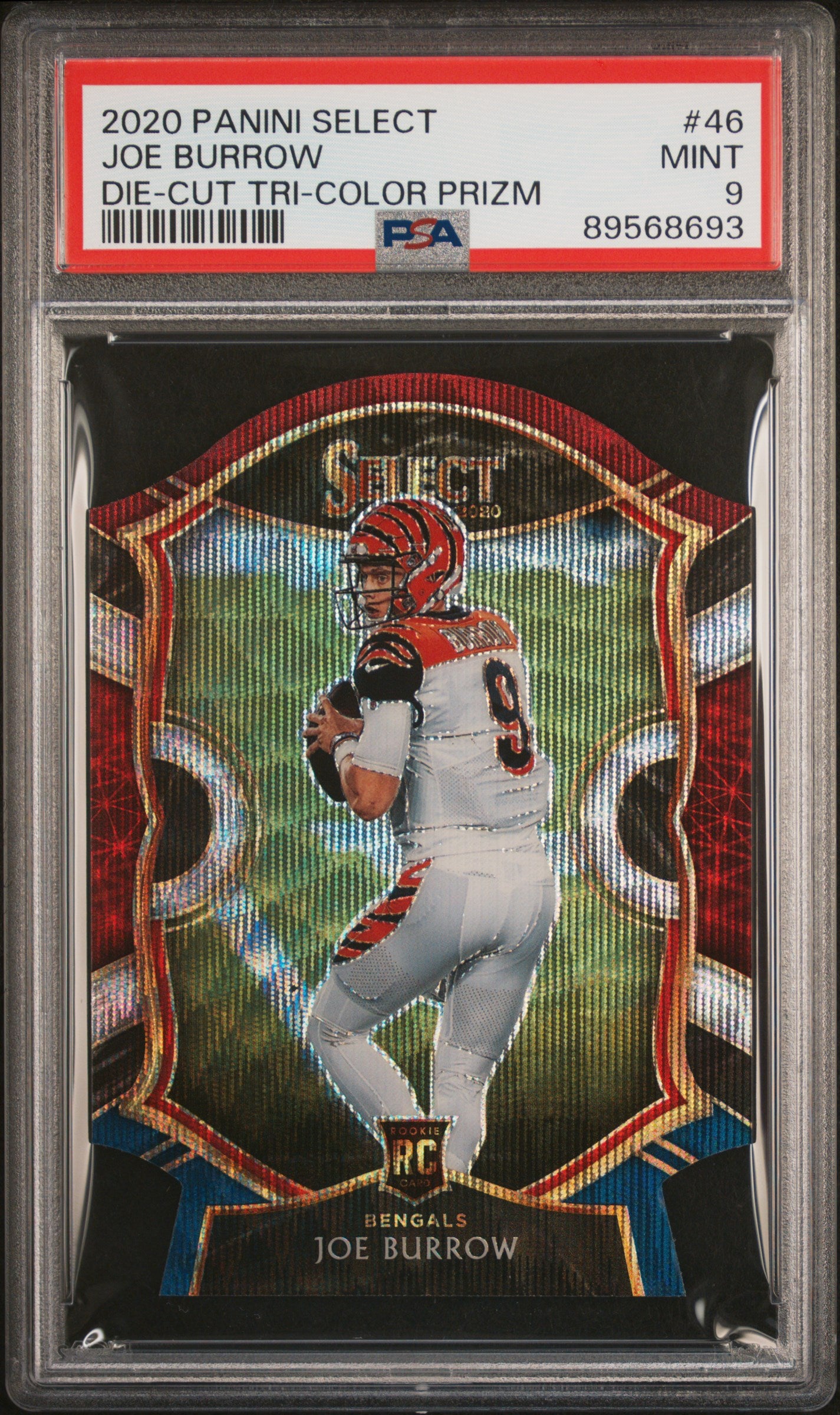 2020 Panini Select #46 Joe Burrow Die-Cut Tri-Color Prizm PSA 9