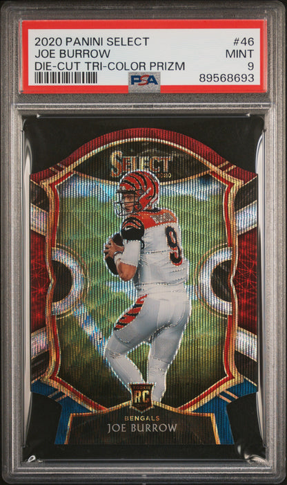 2020 Panini Select #46 Joe Burrow Die-Cut Tri-Color Prizm PSA 9