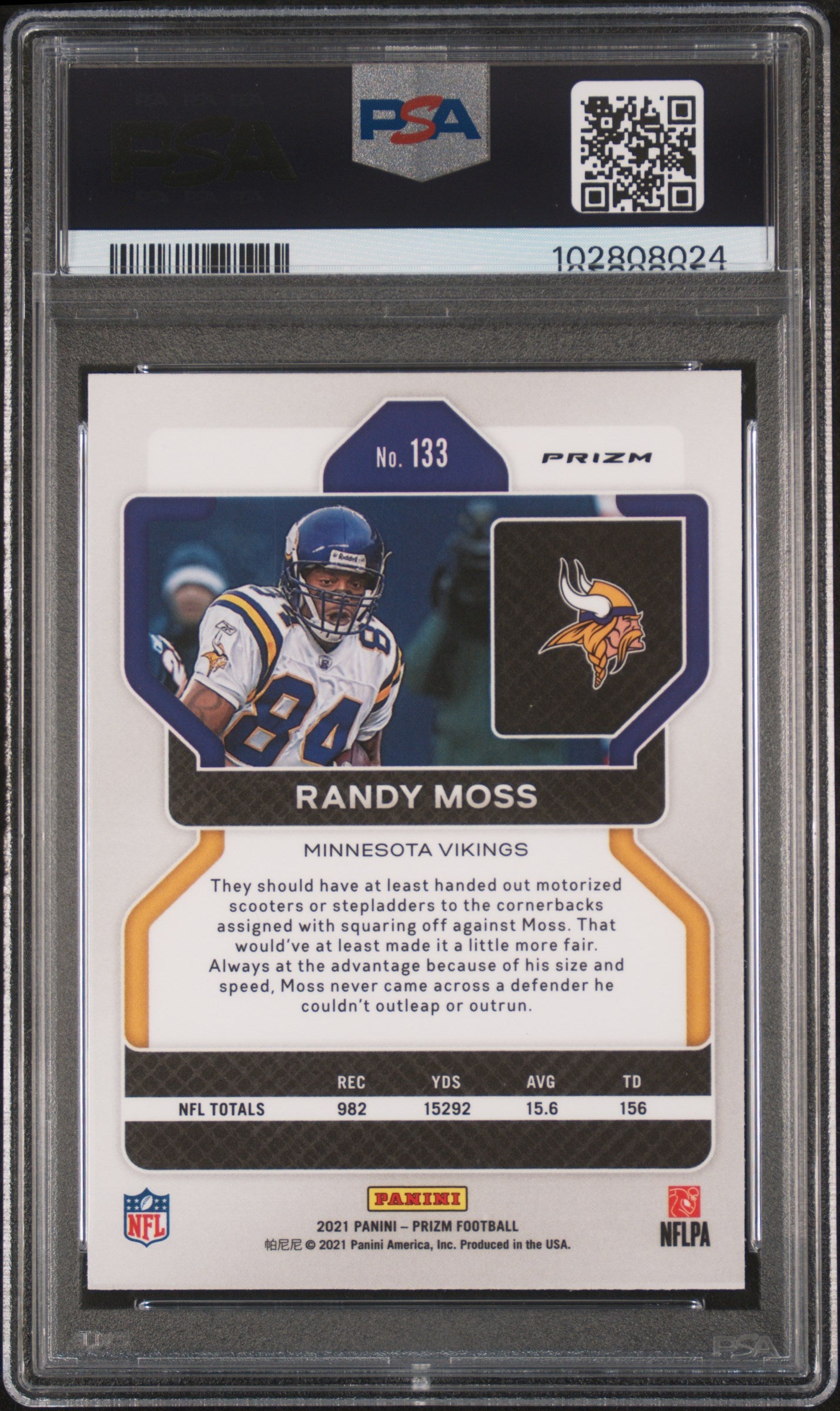 2021 Panini Prizm #133 Randy Moss Lazer Prizm PSA 9