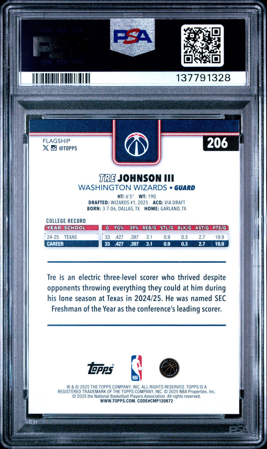 2025 Topps #206 Tre Johnson Iii PSA 10
