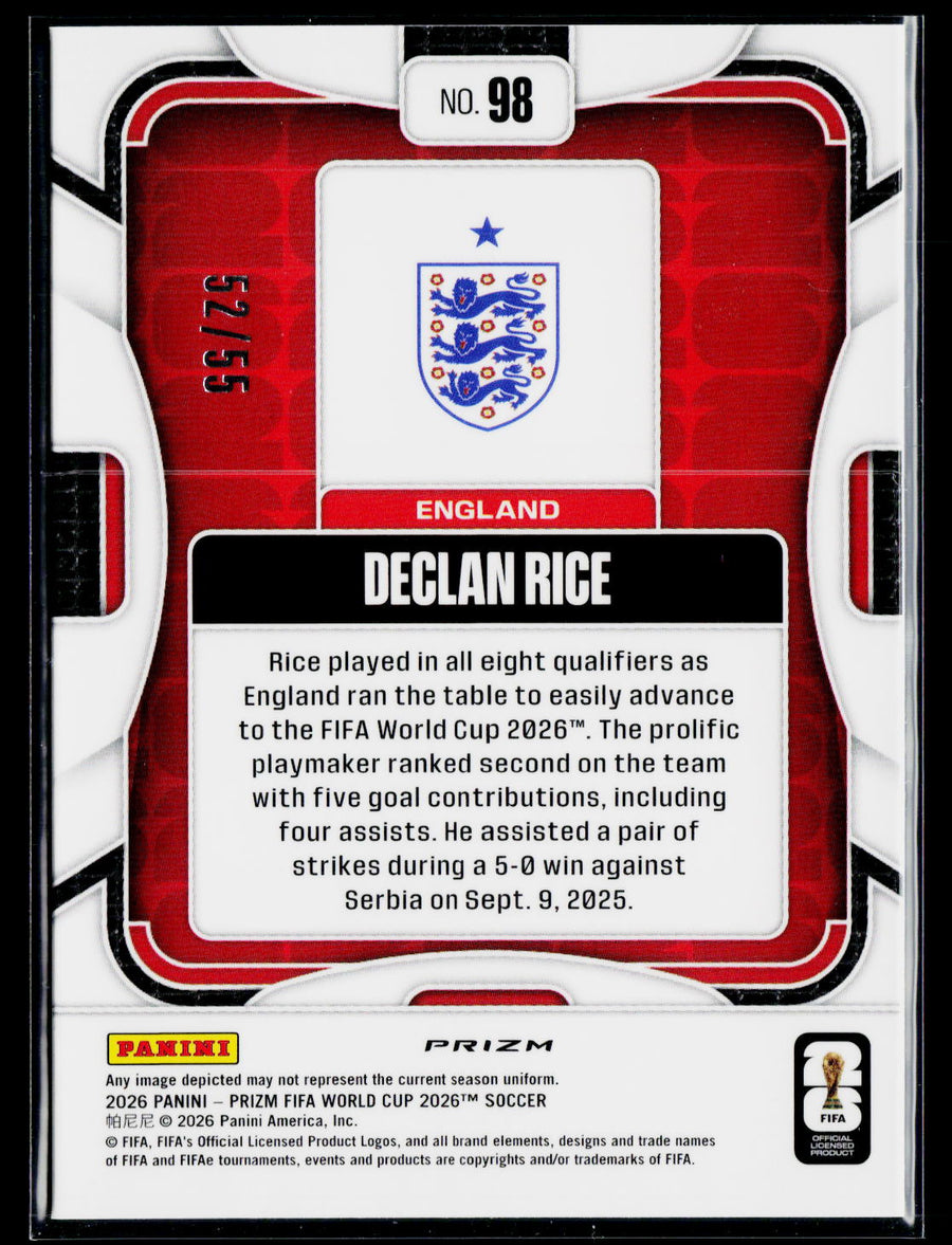 2026 Panini Prizm FIFA World Cup #98 Declan Rice Blue Wave Prizms #/55