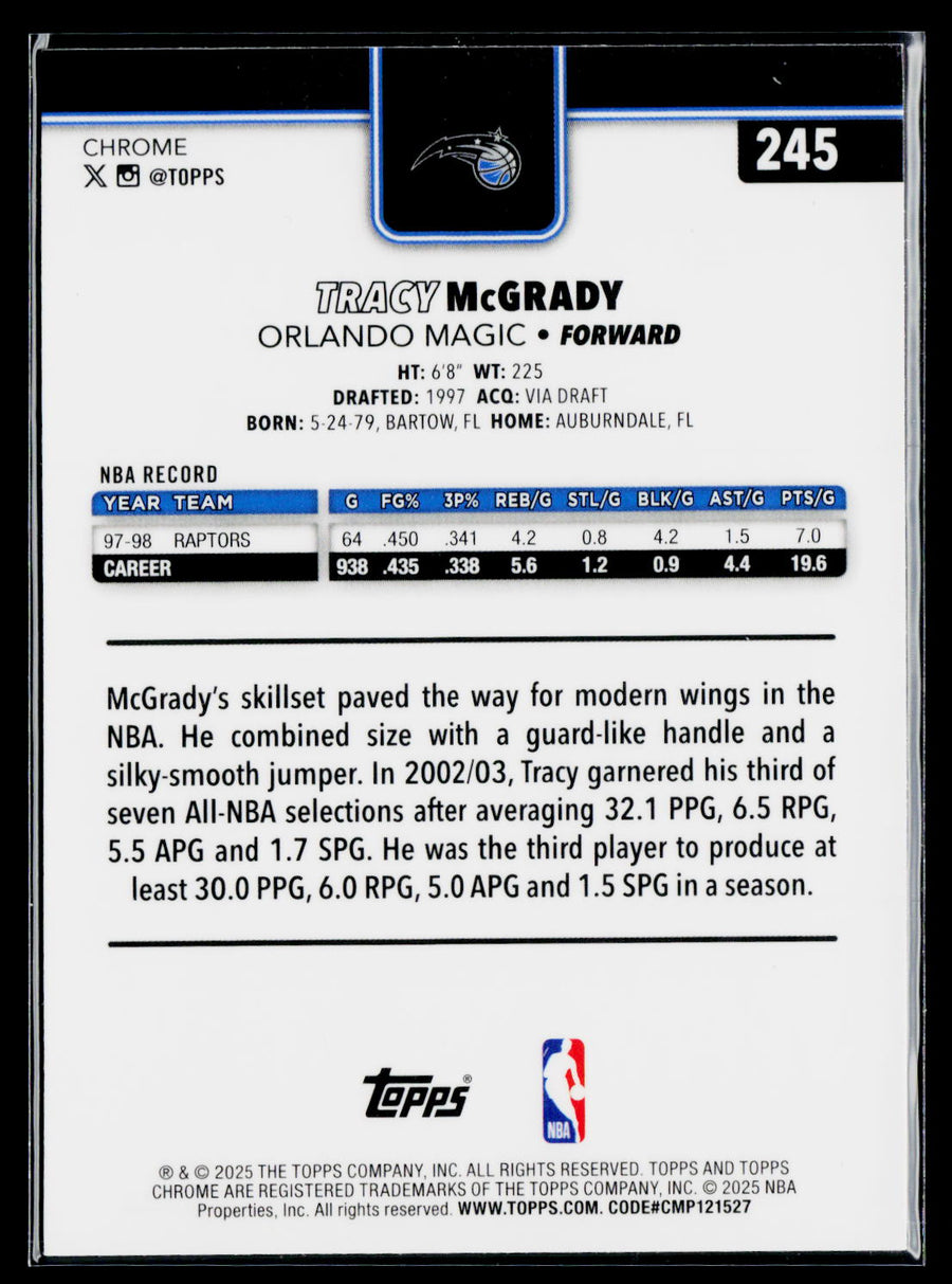2025-26 Topps Chrome #245 Tracy McGrady Purple RayWave Refractor #/75
