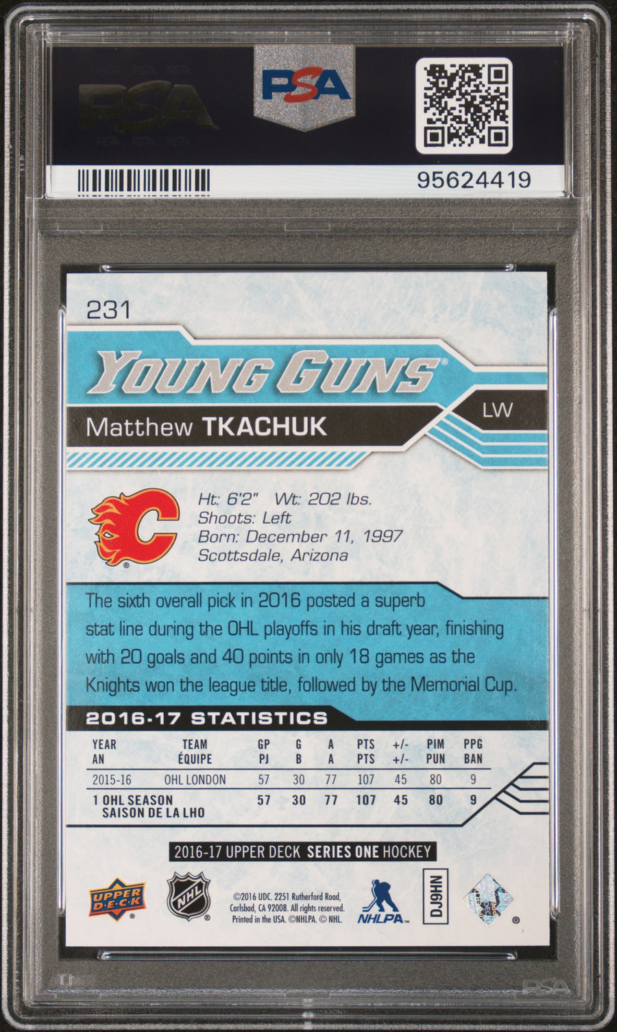 2016 Upper Deck #231 Matthew Tkachuk PSA 9