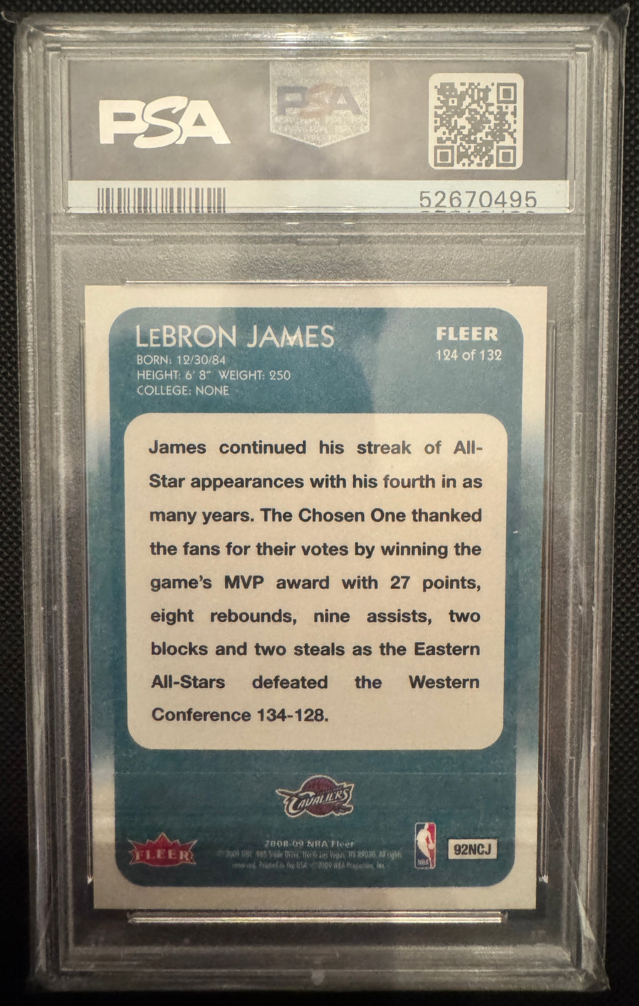 2008 Fleer 1988 Retro #124 Lebron James 1988 Retro PSA 10