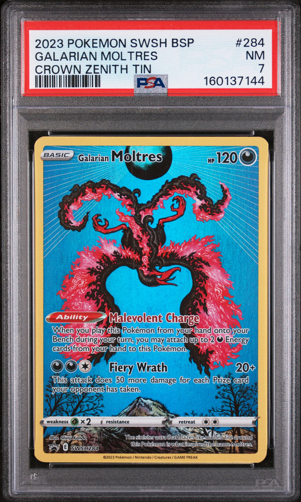 2023 Pokemon Swsh Black Star Promo #284 Galarian Moltres Crown Zenith Tin PSA 7