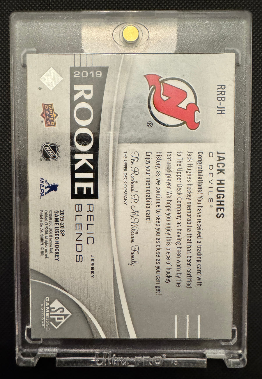2019-20 SP Game Used #RRB-JH Jack Hughes 2019 Rookie Relic Blends #/125