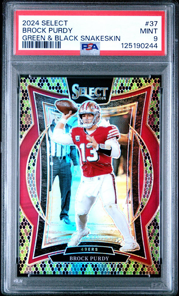 2024 Panini Select 37 Brock Purdy Green & Black Snakeskin /2 PSA 9