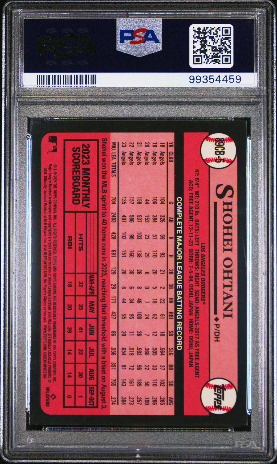 2024 Topps Chrome 1989 Topps Baseball 5 Shohei Ohtani / PSA
