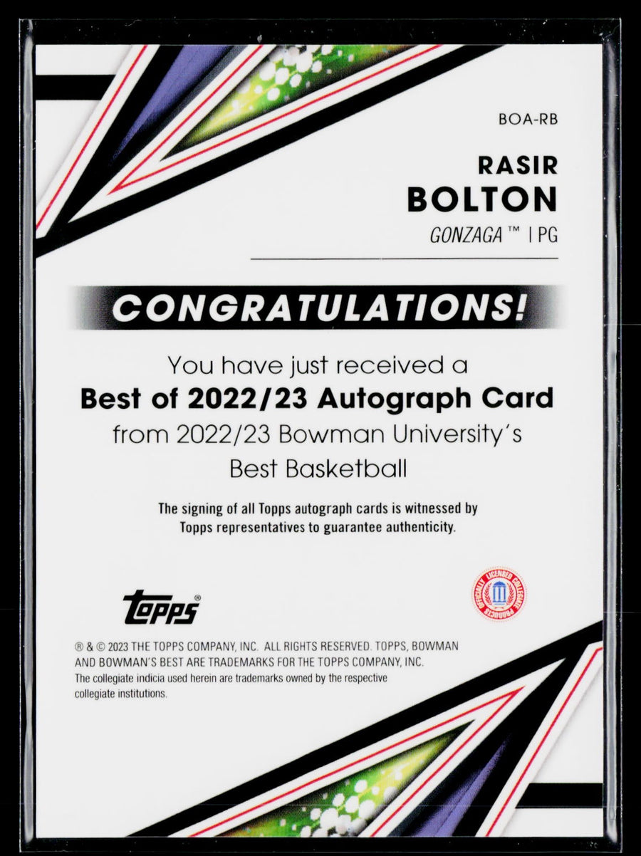 2022-23 Bowman University Best BOA-RB Rasir Bolton Best of 2022 Autographs Auto