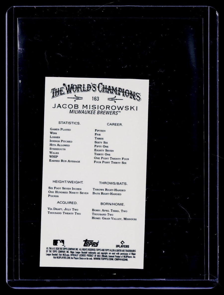 Topps 2026 Topps Allen & Ginter 163 Jacob Misiorowski Mini GOLD /50